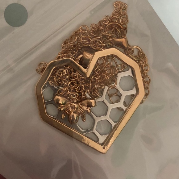 🐝Honeycomb & Bee Gold & Silver Plated Necklace🐝 - Picture 2 of 4